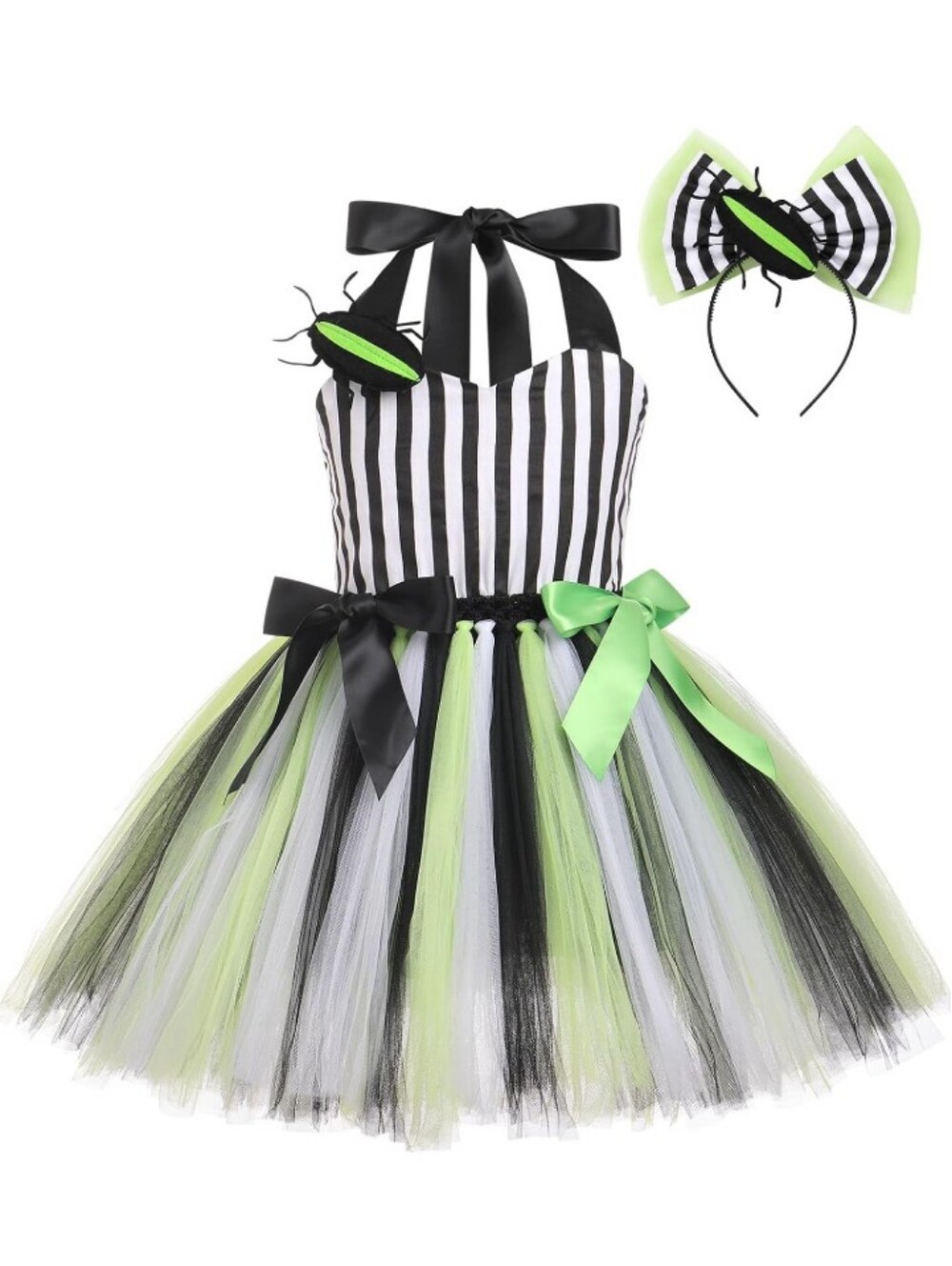 IMEKIS Beetlejuice Black and White Striped Tulle Dress Costume Size 3-4 T NWT